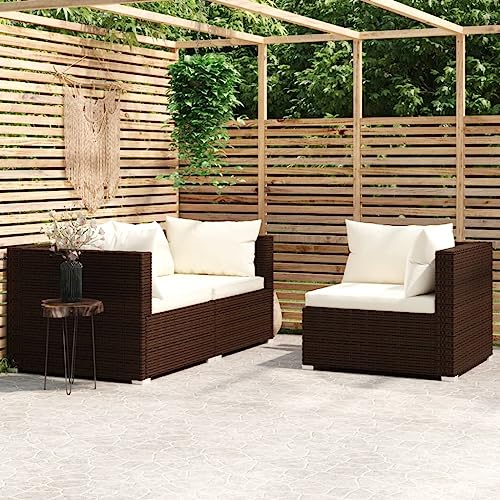 HOMEELIKE 3-TLG. Garten-Lounge-Set mit Auflagen Braun Poly Rattan von HOMEELIKE