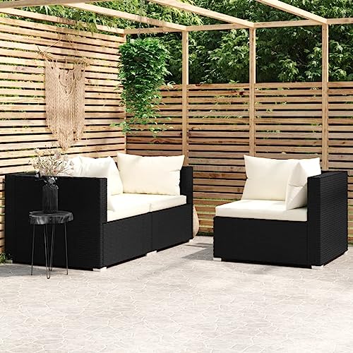 HOMEELIKE 3-TLG. Garten-Lounge-Set mit Auflagen Schwarz Poly Rattan von HOMEELIKE