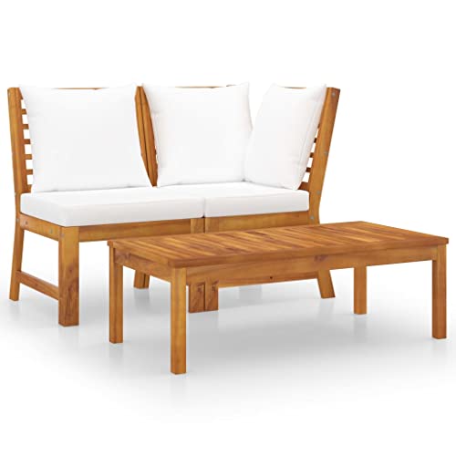 HOMEELIKE 3-TLG. Garten-Lounge-Set mit Creme Kissen Akazie Massivholz von HOMEELIKE