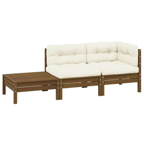 HOMEELIKE 3-TLG. Garten-Lounge-Set mit Creme Kissen Massivholz Kiefer von HOMEELIKE