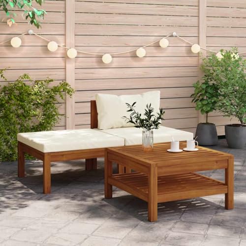 HOMEELIKE 3-TLG. Garten-Lounge-Set mit Cremewei?en Kissen Akazienholz von HOMEELIKE