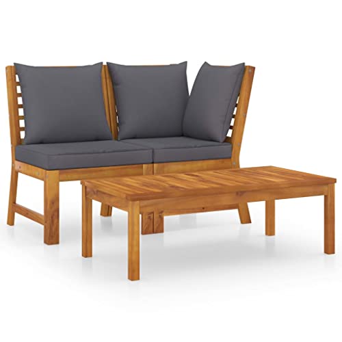 HOMEELIKE 3-TLG. Garten-Lounge-Set mit Dunkelgrauem Kissen Akazienholz von HOMEELIKE