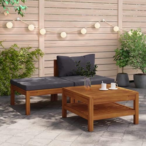 HOMEELIKE 3-TLG. Garten-Lounge-Set mit Dunkelgrauen Kissen Akazienholz von HOMEELIKE