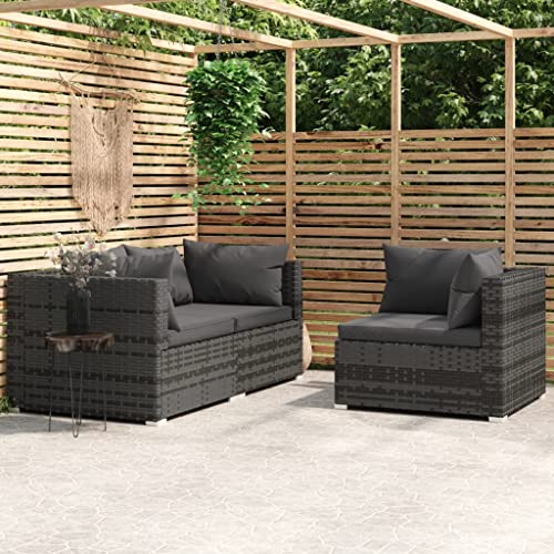 HOMEELIKE 3-TLG. Garten-Lounge-Set mit Kissen Grau Poly Rattan von HOMEELIKE