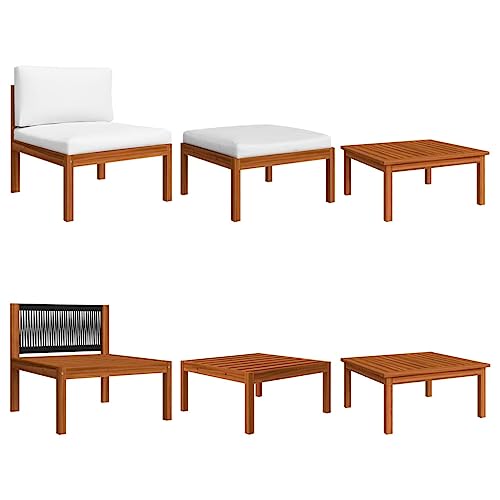 HOMEELIKE 3-TLG. Garten-Lounge-Set mit Kissen Holz Akazie & Seil von HOMEELIKE