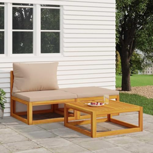 HOMEELIKE 3-TLG. Garten-Lounge-Set mit Kissen Massivholz Akazie von HOMEELIKE