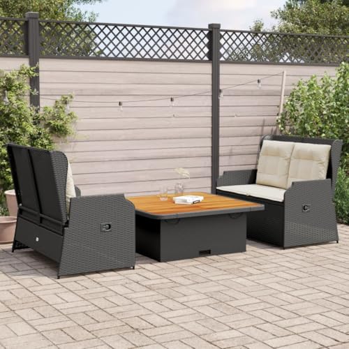 HOMEELIKE 3-TLG. Garten-Lounge-Set mit Kissen Schwarz Poly Rattan HOMEELIKE 3-TLG. Garten-Lounge-Set mit Kissen Schwarz Poly Rattan von HOMEELIKE
