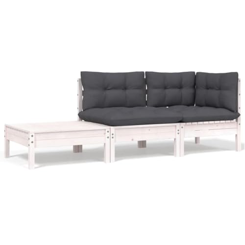 HOMEELIKE 3-TLG. Garten-Lounge-Set mit Kissen Wei? Kiefer Massivholz von HOMEELIKE