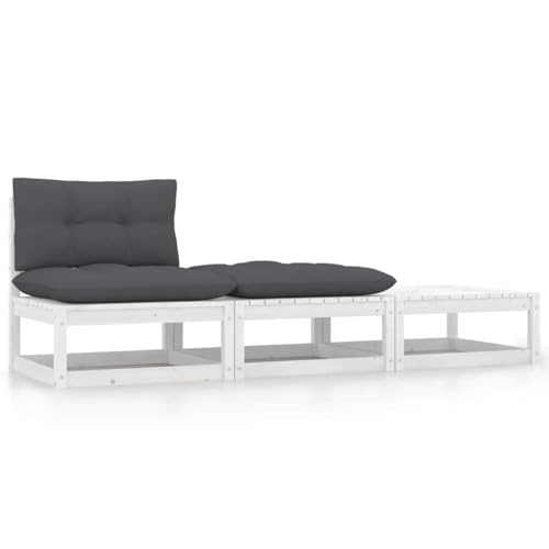 HOMEELIKE 3-TLG. Garten-Lounge-Set mit Kissen Wei? Kiefer Massivholz von HOMEELIKE