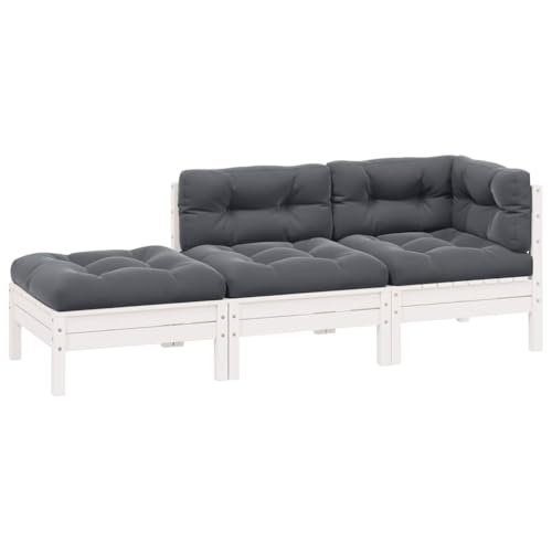 HOMEELIKE 3-TLG. Garten-Lounge-Set mit Kissen Wei? Kiefer Massivholz von HOMEELIKE