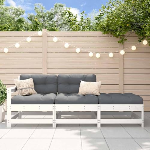 HOMEELIKE 3-TLG. Garten-Lounge-Set mit Kissen Wei? Massivholz von HOMEELIKE