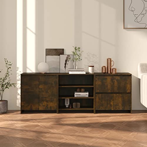 HOMEELIKE 3-TLG. Sideboard R?uchereiche Holzwerkstoff von HOMEELIKE