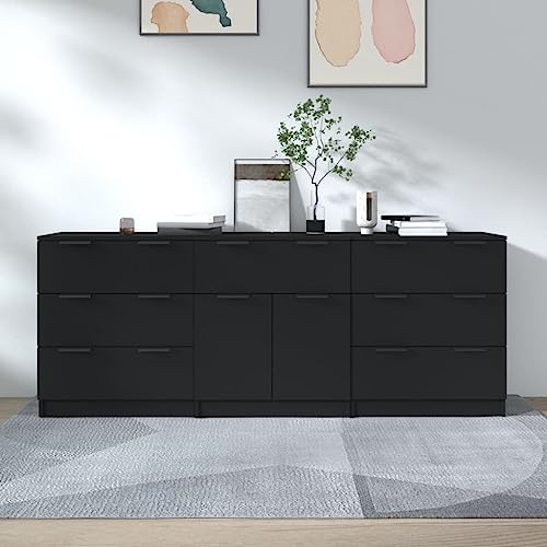 HOMEELIKE 3-TLG. Sideboard Schwarz Holzwerkstoff von HOMEELIKE