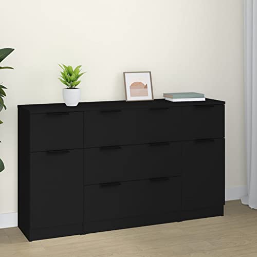 HOMEELIKE 3-TLG. Sideboard-Set Schwarz Holzwerkstoff von HOMEELIKE