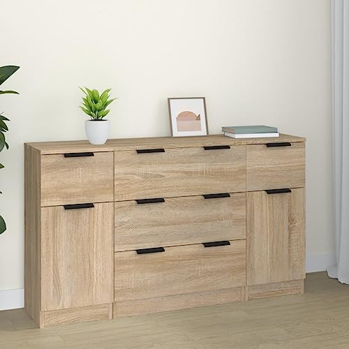 HOMEELIKE 3-TLG. Sideboard-Set Sonoma-Eiche Holzwerkstoff von HOMEELIKE