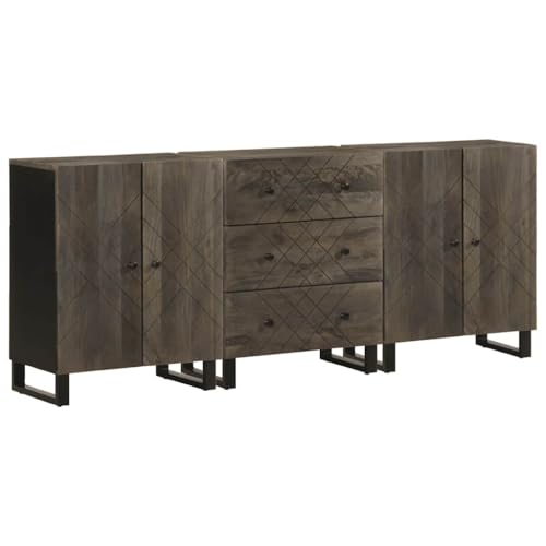 HOMEELIKE 3-TLG. Sideboards Schwarz 60x33x75 cm Massivholz Mango von HOMEELIKE