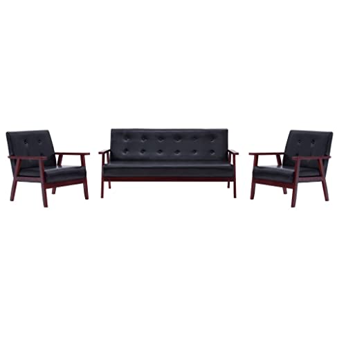 HOMEELIKE 3-TLG. Sofagarnitur Schwarz Kunstleder von HOMEELIKE