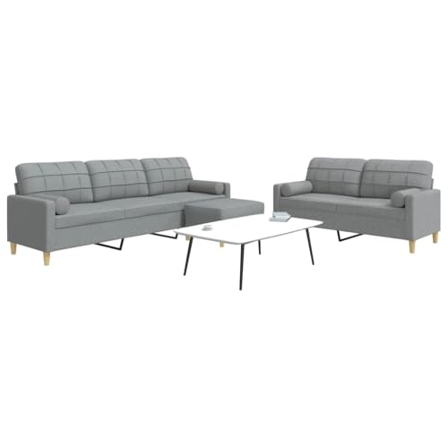 HOMEELIKE 3-TLG. Sofagarnitur mit Fu?hocker & Dekokissen Hellgrau Stoff von HOMEELIKE