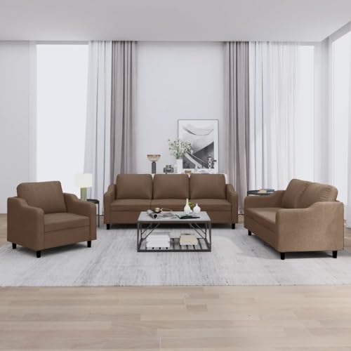 HOMEELIKE 3-TLG. Sofagarnitur mit Kissen Braun Stoff von HOMEELIKE