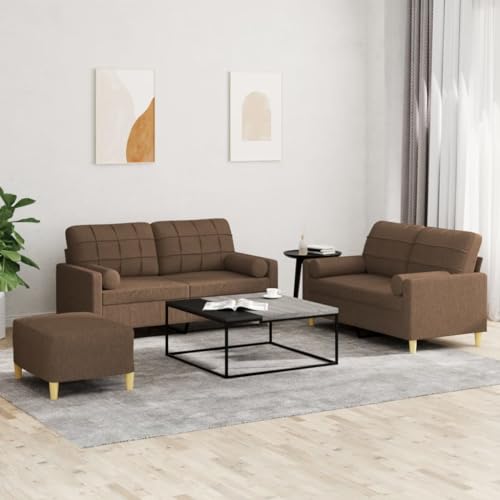 HOMEELIKE 3-TLG. Sofagarnitur mit Kissen Braun Stoff von HOMEELIKE