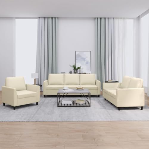HOMEELIKE 3-TLG. Sofa-Set mit Kissen, Creme, Kunstleder, Robustes Gestell, f¨¹r Wohnzimmer HOMEELIKE 3-TLG. Sofa-Set mit Kissen, Creme, Kunstleder, Robustes Gestell, f¨¹r Wohnzimmer von HOMEELIKE