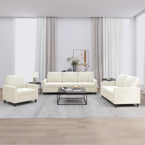 HOMEELIKE 3-TLG. Sofagarnitur mit Kissen Creme Samt von HOMEELIKE