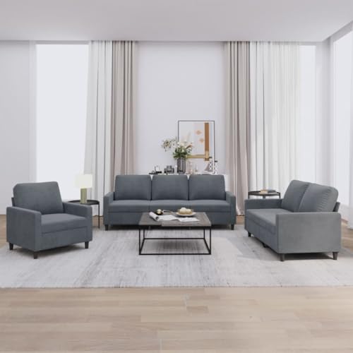 HOMEELIKE 3-TLG. Sofagarnitur mit Kissen Dunkelgrau Samt von HOMEELIKE