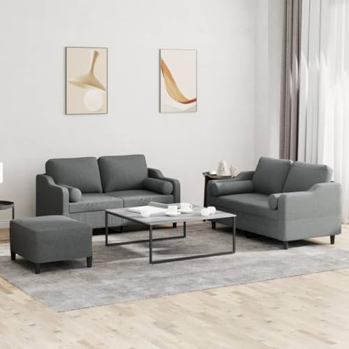 HOMEELIKE 3-TLG. Sofagarnitur mit Kissen Dunkelgrau Stoff von HOMEELIKE