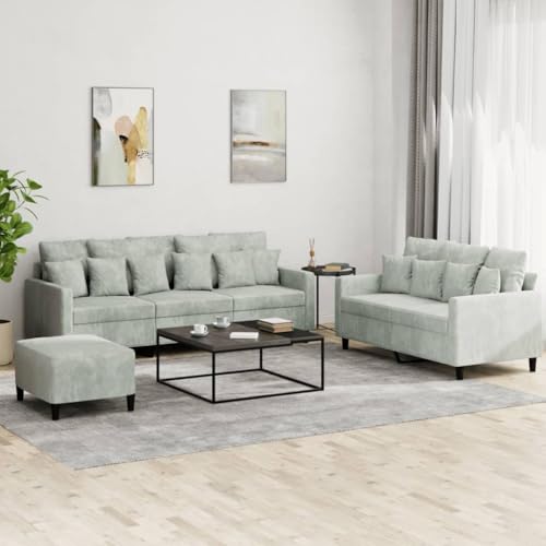 HOMEELIKE 3-TLG. Sofagarnitur mit Kissen Hellgrau Samt von HOMEELIKE