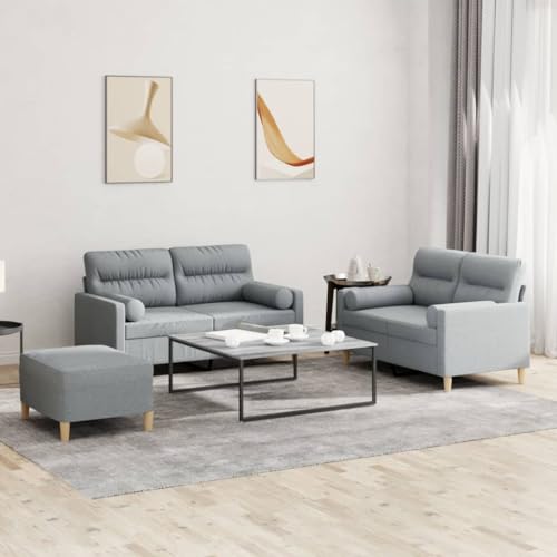 HOMEELIKE 3-TLG. Sofagarnitur mit Kissen Hellgrau Stoff von HOMEELIKE