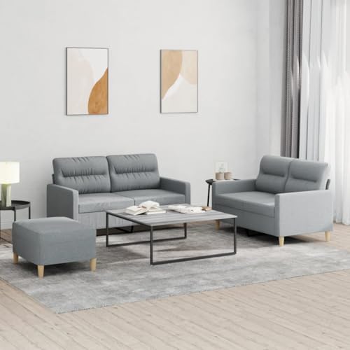 HOMEELIKE 3-TLG. Sofagarnitur mit Kissen Hellgrau Stoff von HOMEELIKE