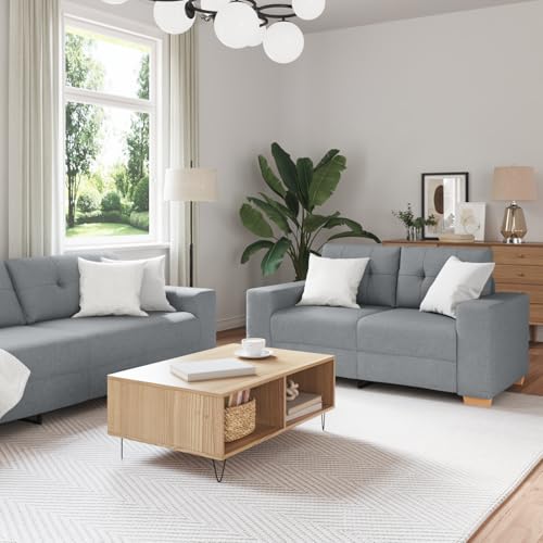 HOMEELIKE 3-TLG. Sofagarnitur mit Kissen Hellgrau Stoff von HOMEELIKE