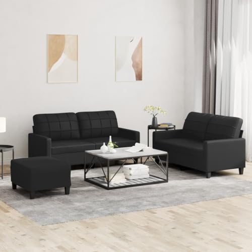 HOMEELIKE 3-TLG. Sofagarnitur mit Kissen Schwarz Kunstleder von HOMEELIKE