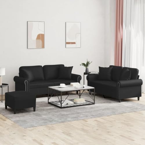 HOMEELIKE 3-TLG. Sofagarnitur mit Kissen Schwarz Kunstleder von HOMEELIKE
