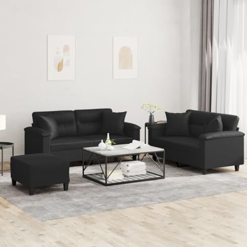 HOMEELIKE 3-TLG. Sofagarnitur mit Kissen Schwarz Kunstleder von HOMEELIKE