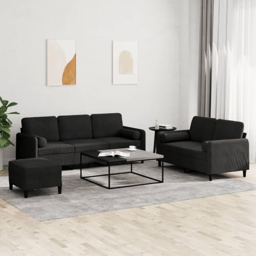 HOMEELIKE 3-TLG. Sofagarnitur mit Kissen Schwarz Samt von HOMEELIKE