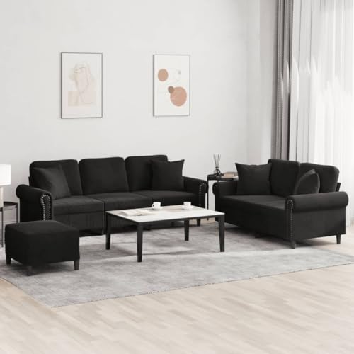 HOMEELIKE Schwarz Samt 3-TLG. Sofagarnitur mit praktischen Kissen und vielseitigem Hocker - Perfekter Wohnzimmerbegleiter HOMEELIKE Schwarz Samt 3-TLG. Sofagarnitur mit praktischen Kissen und vielseitigem Hocker - Perfekter Wohnzimmerbegleiter von HOMEELIKE