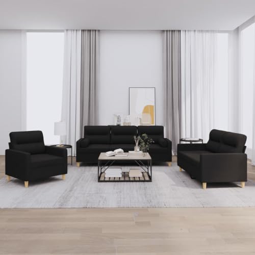 HOMEELIKE 3-TLG. Sofagarnitur mit Kissen Schwarz Stoff von HOMEELIKE