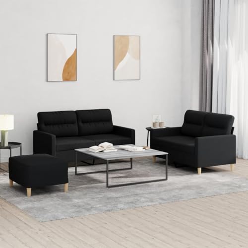 HOMEELIKE 3-TLG. Sofagarnitur mit Kissen Schwarz Stoff von HOMEELIKE