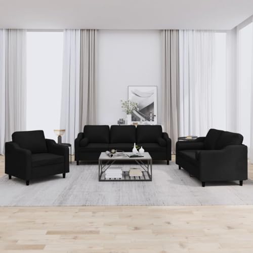 HOMEELIKE 3-TLG. Sofagarnitur mit Kissen Schwarz Stoff von HOMEELIKE