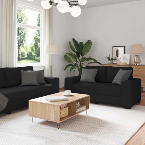 HOMEELIKE 3-TLG. Sofagarnitur mit Kissen Schwarz Stoff von HOMEELIKE