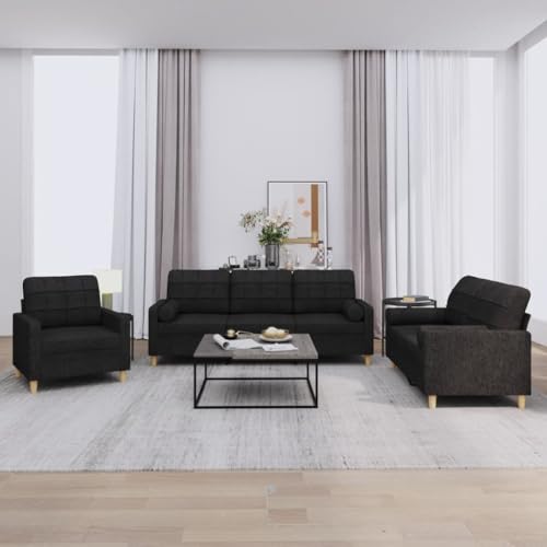 HOMEELIKE 3-TLG. Sofagarnitur mit Kissen Schwarz Stoff von HOMEELIKE