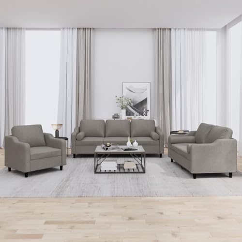 HOMEELIKE 3-TLG. Sofagarnitur mit Kissen Taupe Stoff von HOMEELIKE