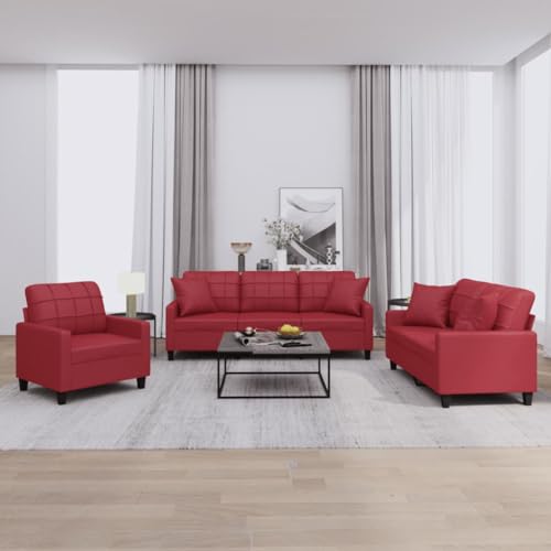 HOMEELIKE 3-TLG. Sofa-Set mit Kissen, Weinrot, Kunstleder, Robustes Gestell, Bequemes Sitzerlebnis HOMEELIKE 3-TLG. Sofa-Set mit Kissen, Weinrot, Kunstleder, Robustes Gestell, Bequemes Sitzerlebnis von HOMEELIKE