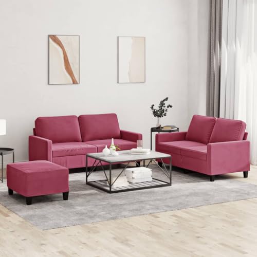 HOMEELIKE 3-TLG. Sofagarnitur mit Kissen Weinrot Samt von HOMEELIKE