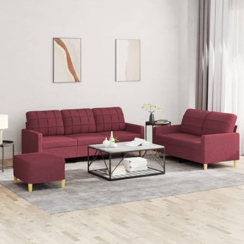 HOMEELIKE 3-TLG. Sofagarnitur mit Kissen Weinrot Stoff von HOMEELIKE