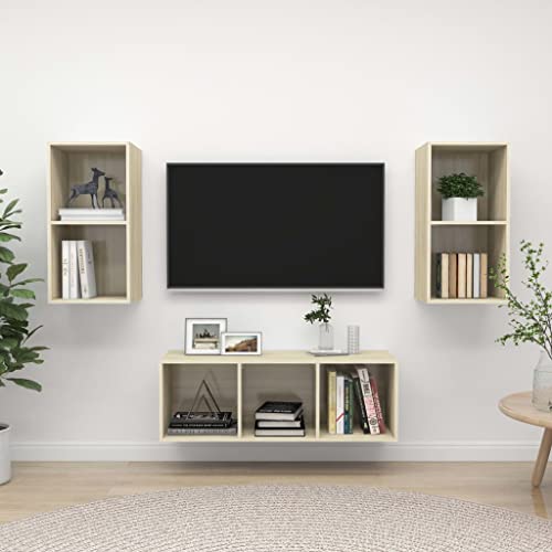 HOMEELIKE 3-TLG. TV-Schrank-Set Sonoma-Eiche Holzwerkstoff von HOMEELIKE
