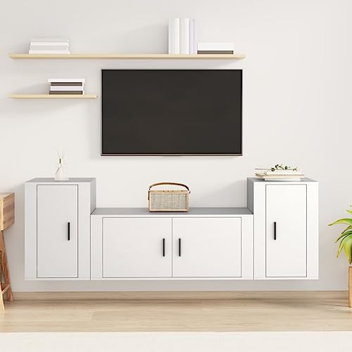 Wandmontiertes TV-Schrank-Set 3tlg Wei? Robustes Holzwerkstoff Design Wandmontiertes TV-Schrank-Set 3tlg Wei? Robustes Holzwerkstoff Design von HOMEELIKE