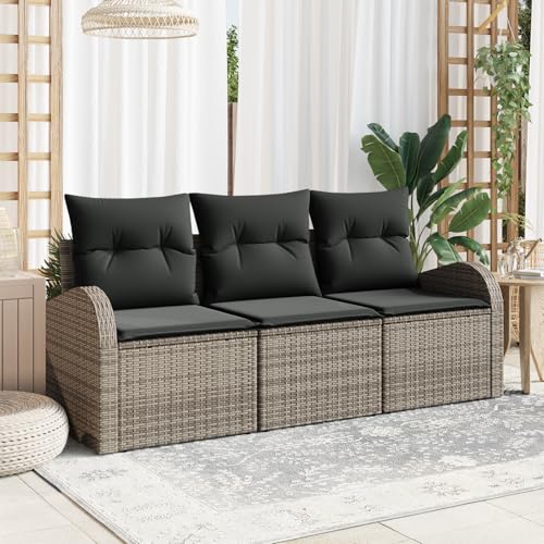 HOMEELIKE 3-Teiliges Garten Sofa Set mit Kissen Grau Poly Rattan von HOMEELIKE