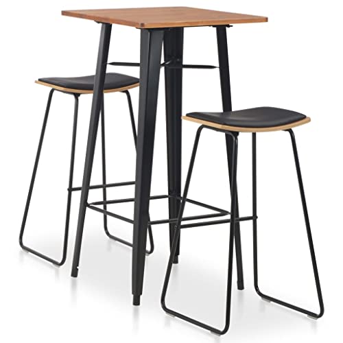 Barhocker Set 2er Pack mit Tisch modernes Design pulverbeschichteter Stahlrahmen Kiefernholzplatte Kunstledersitze f¨¹r K¨¹Che Esszimmer Bar Theke Komplettset inklusive 1 Tisch und 2 Hocker von HOMEELIKE